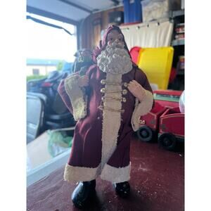 Santa Claus Fabric Mache and Resin 10" Figurine with Sack of Toys